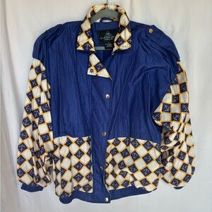 ✨Vintage blue, white and gold windbreaker jacket with unique anchor design✨